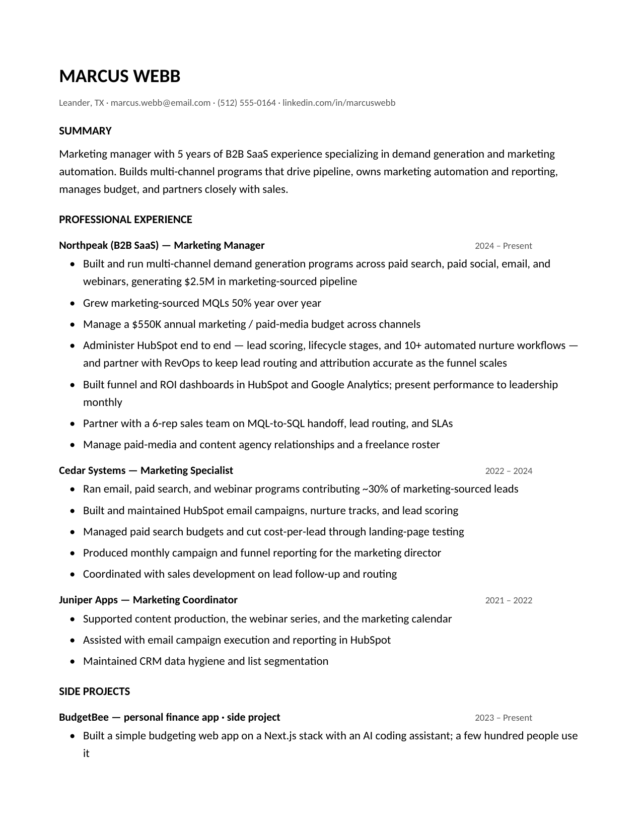 Candidate D — Clean, conventional Word resume
