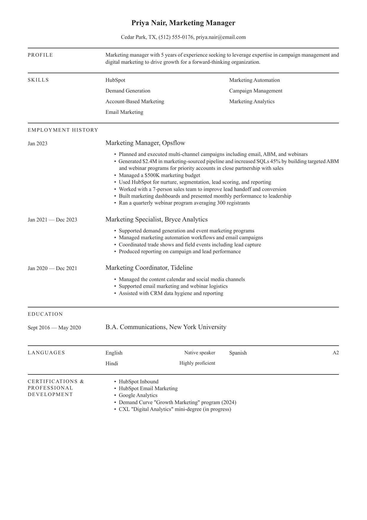 Candidate E — Popular resume-builder template