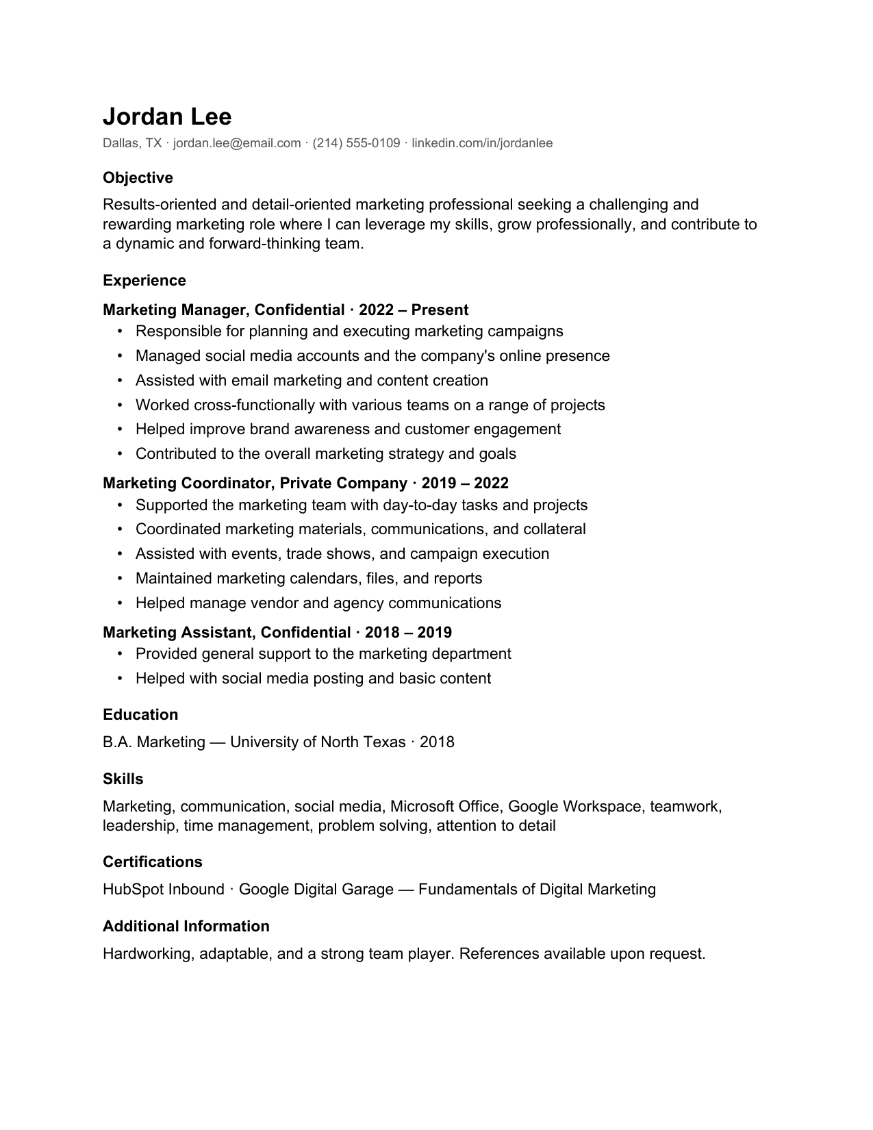 Jordan Lee — Generic — a spray-and-pray resume with no metrics
