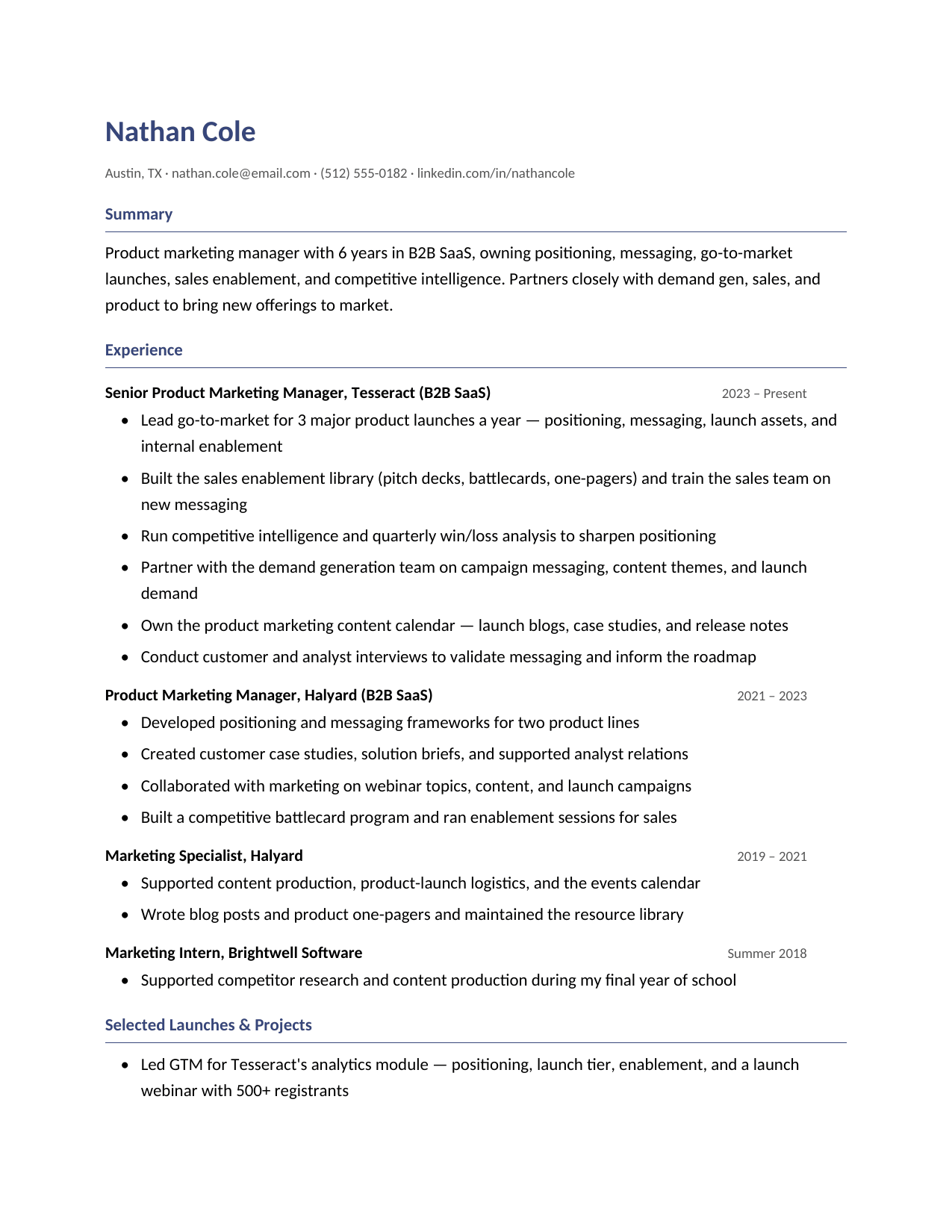 Nathan Cole — Maybe — an adjacent function (product marketing, not demand generation)