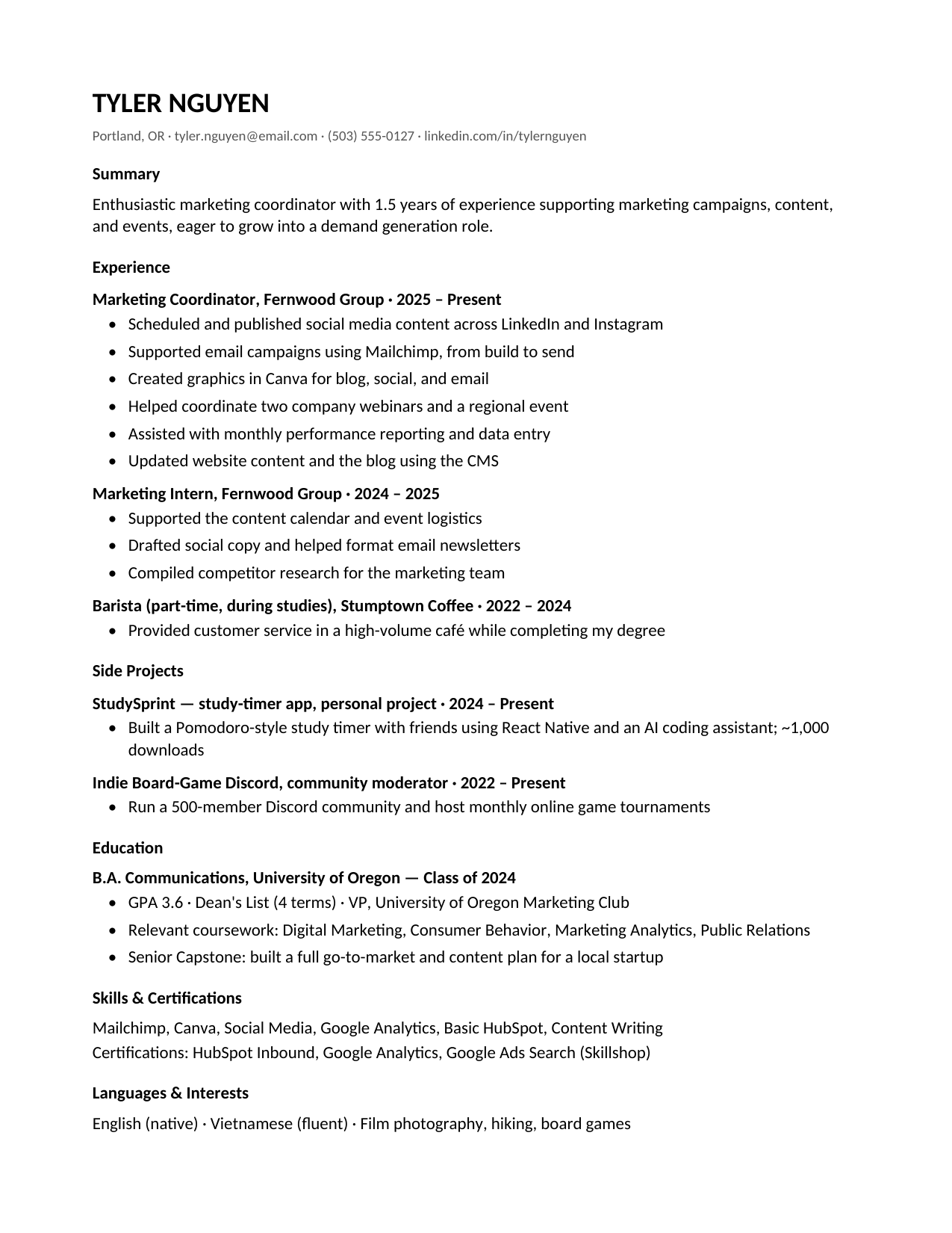 Tyler Nguyen — Too junior — 1.5 years, never owned demand generation