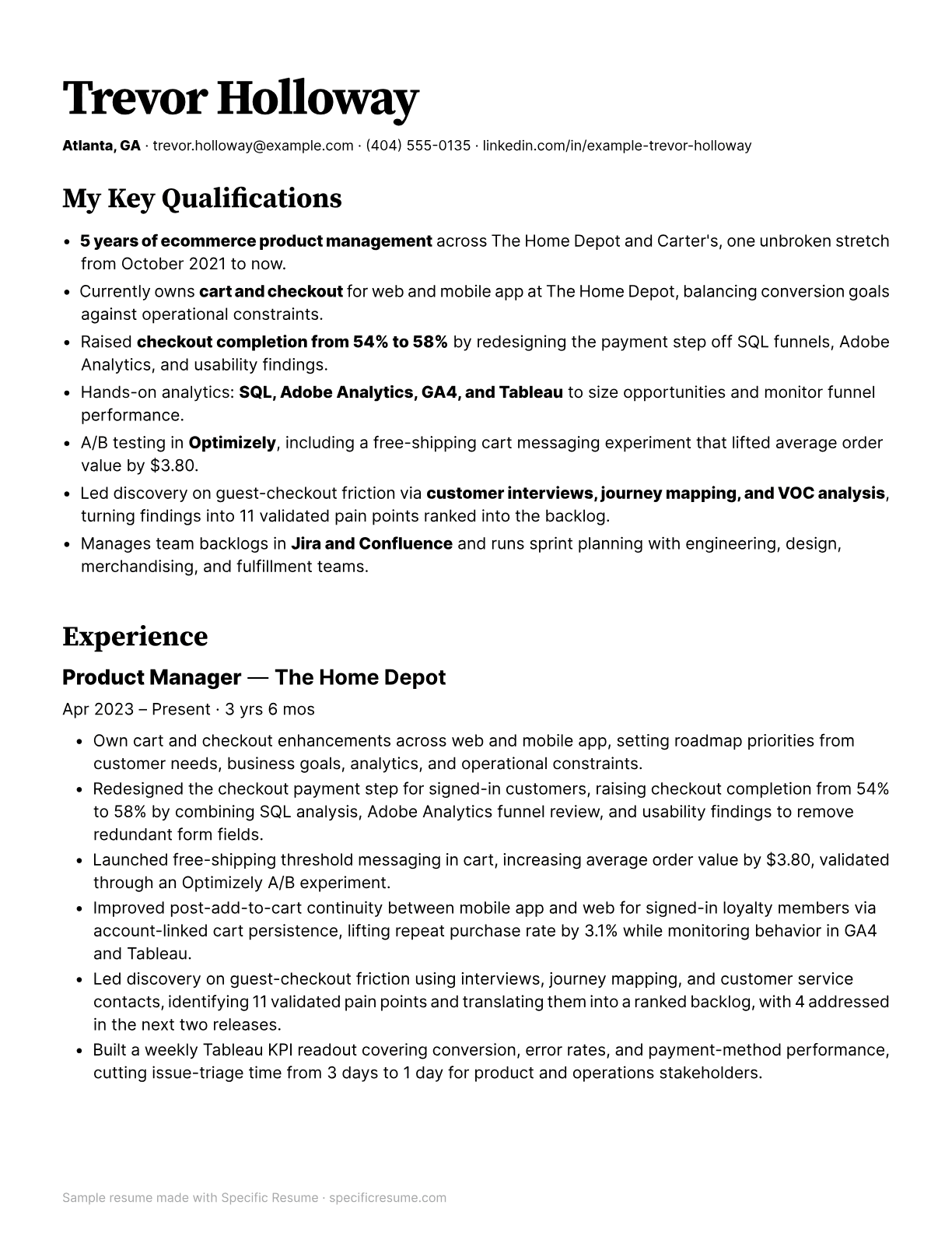 Mid level sample resume, page 1 of 2