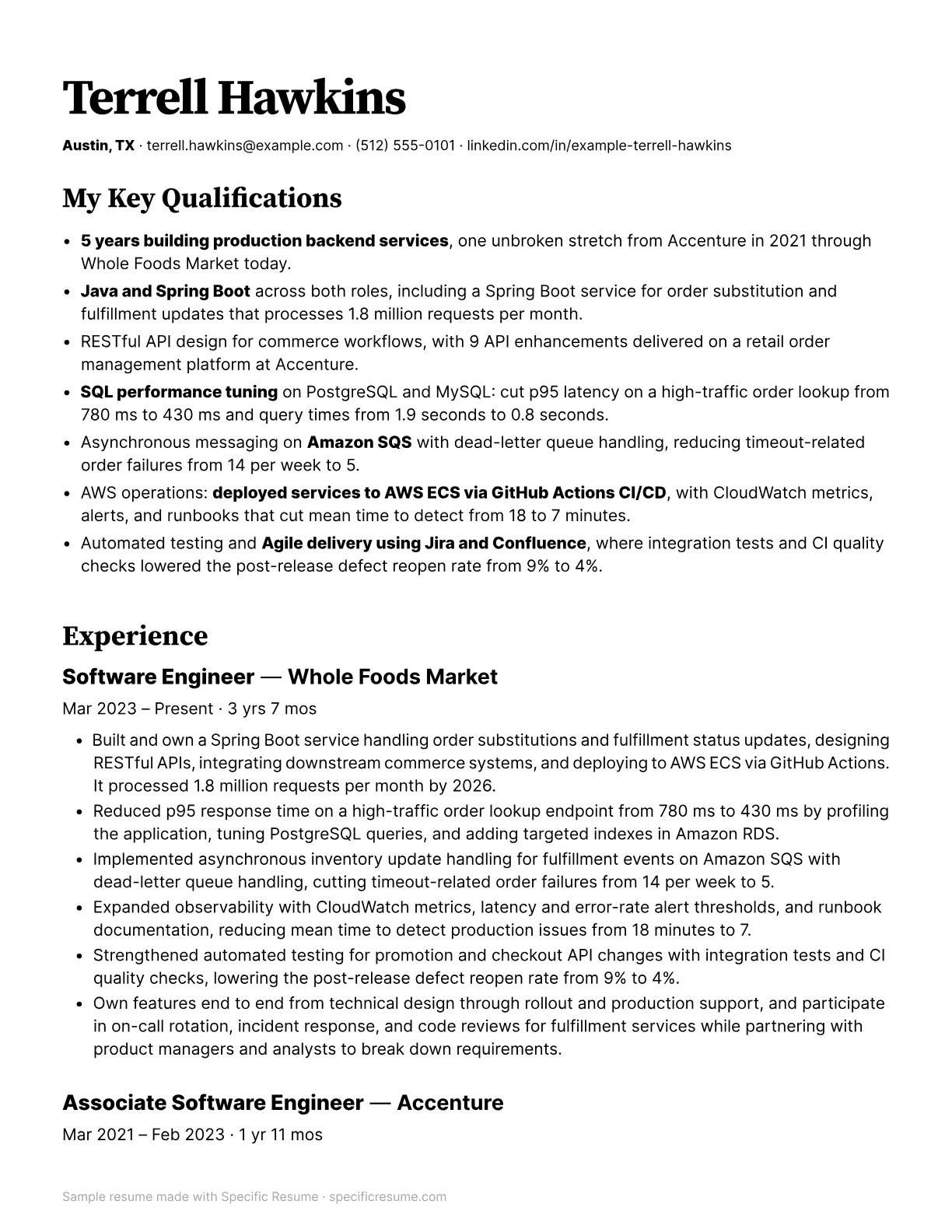 Mid level sample resume, page 1 of 2