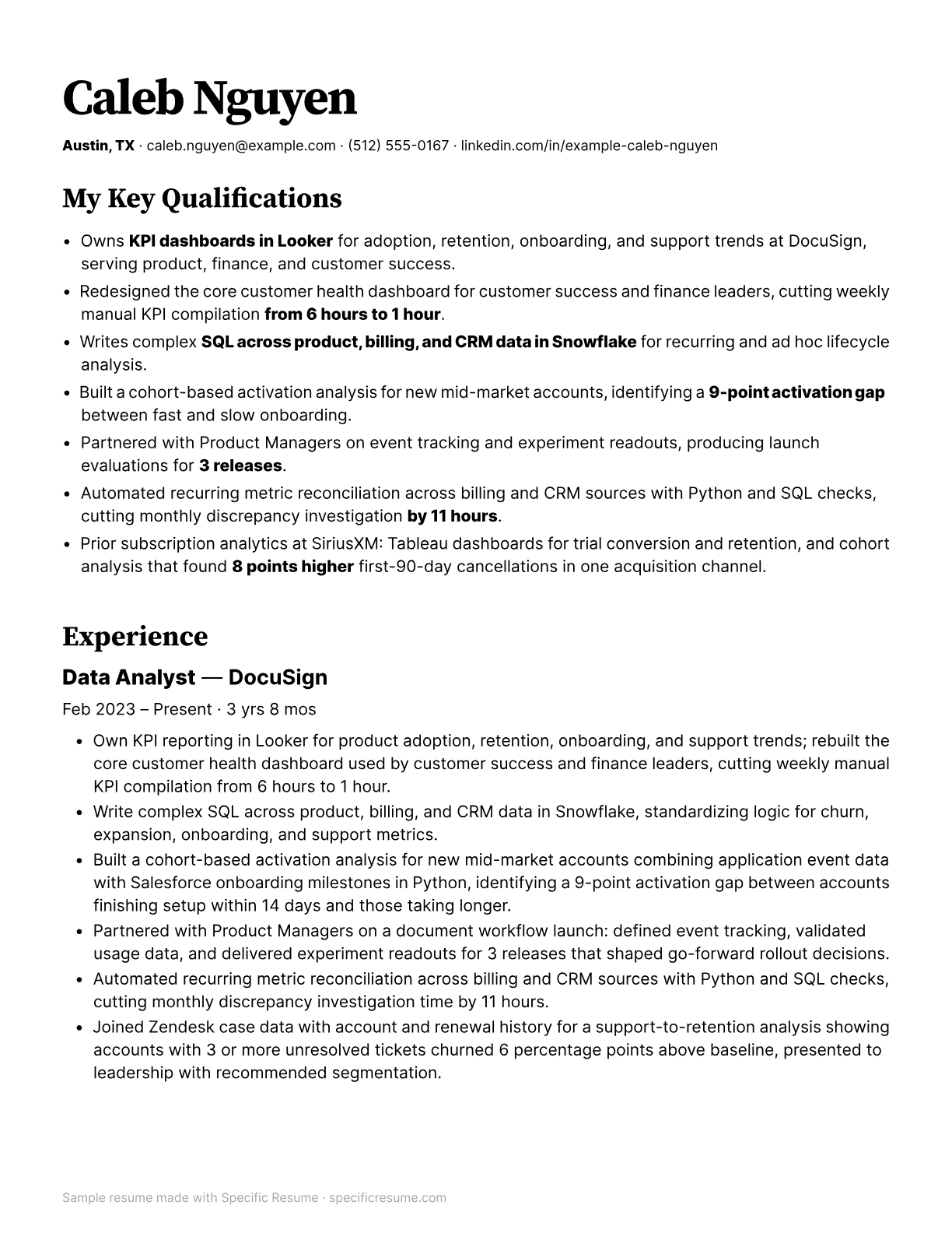 Mid level sample resume, page 1 of 2