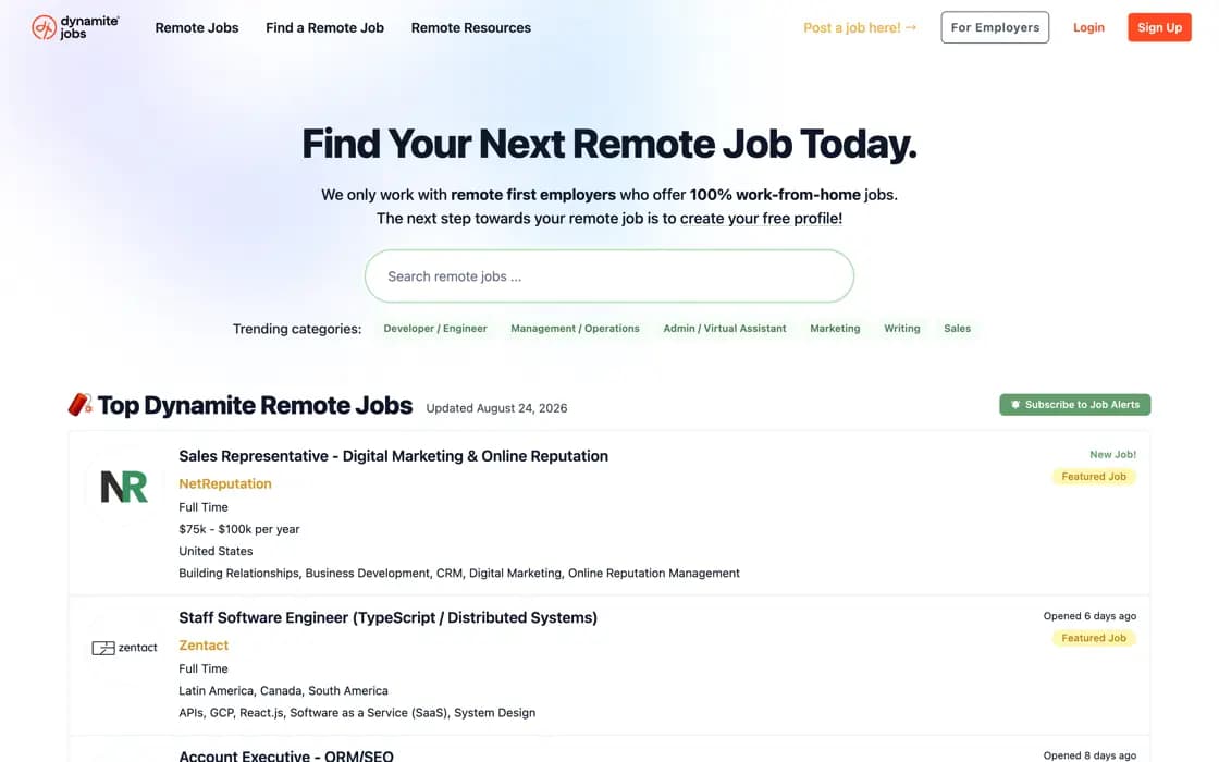Homepage von Dynamite Jobs, erfasst am 2026-08-25