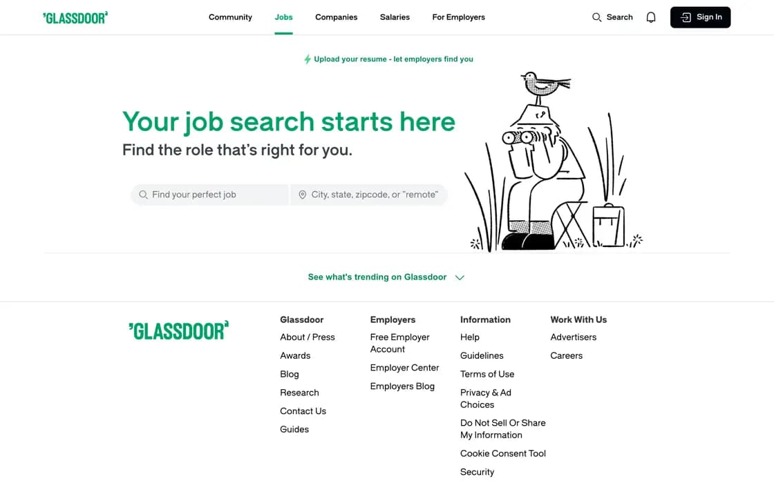 Homepage von Glassdoor, erfasst am 2026-08-25