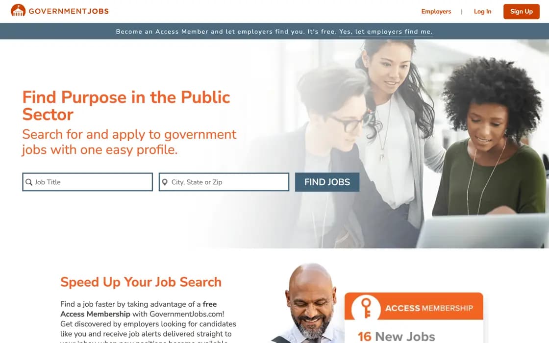 Homepage von GovernmentJobs.com (NEOGOV), erfasst am 2026-08-25