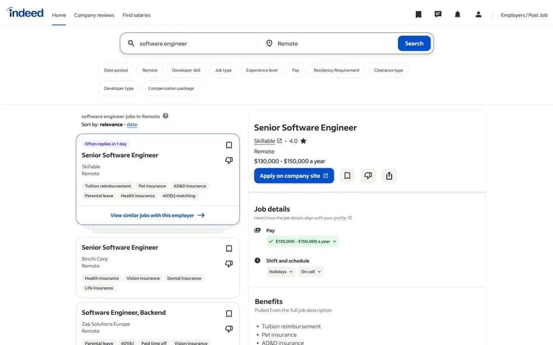 Homepage von Indeed, erfasst am 2026-08-25