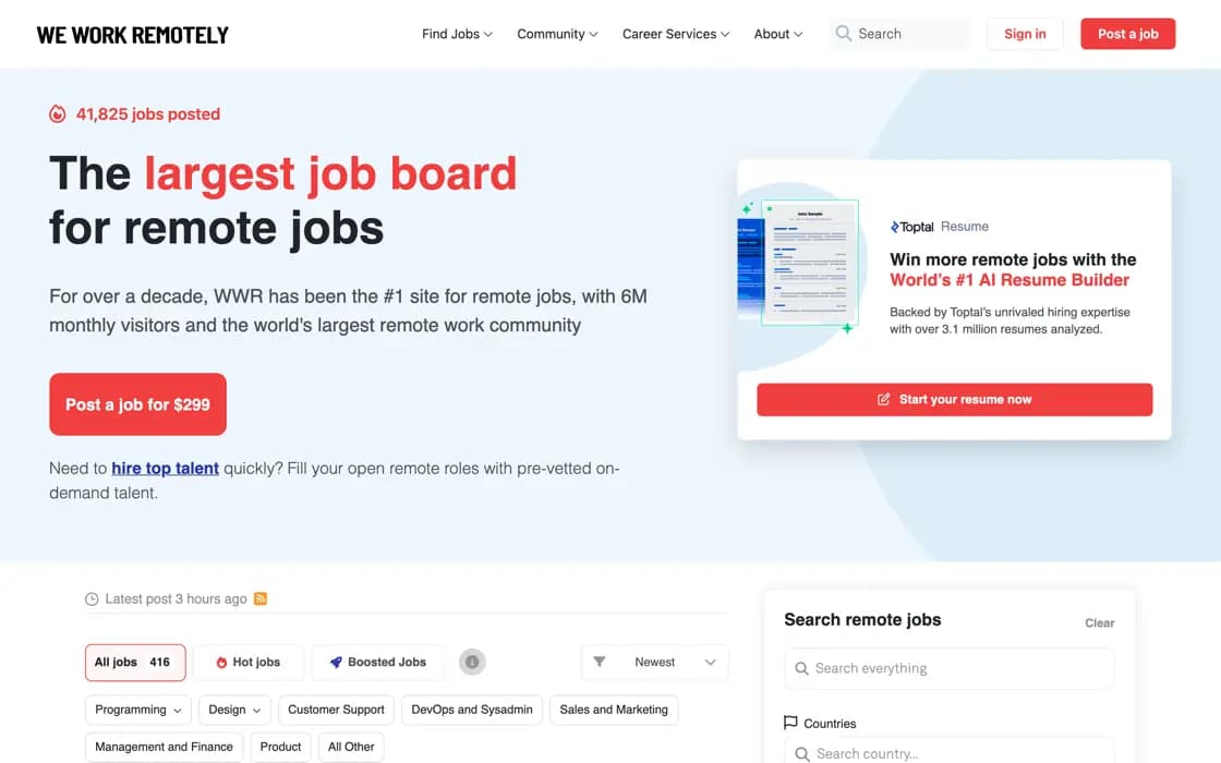 Startseite von We Work Remotely, erfasst am 2026-08-25