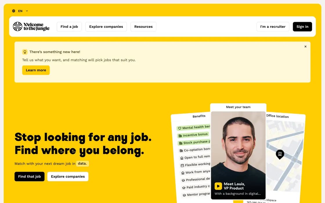 Homepage von Welcome to the Jungle, erfasst am 2026-08-25