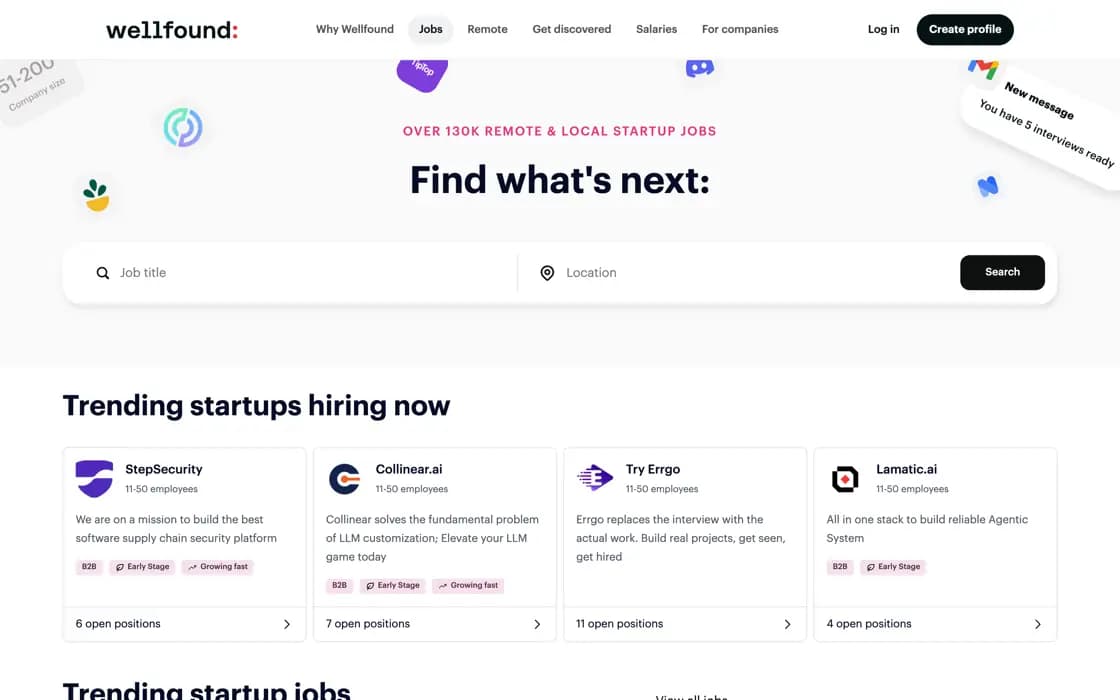 Homepage von Wellfound, erfasst am 2026-08-25